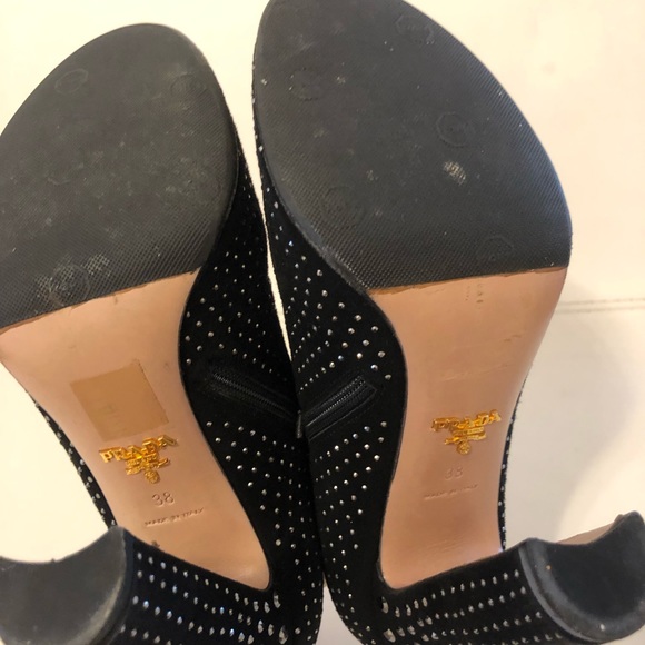 Prada Black Suede Ankle Boots with Studs Size 38 $1295 - Picture 7 of 9